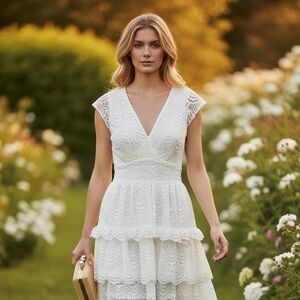 NWT Lilly Pulitzer Faye V-Neck Lace Ruffle Dress Resort White XL Scalloped